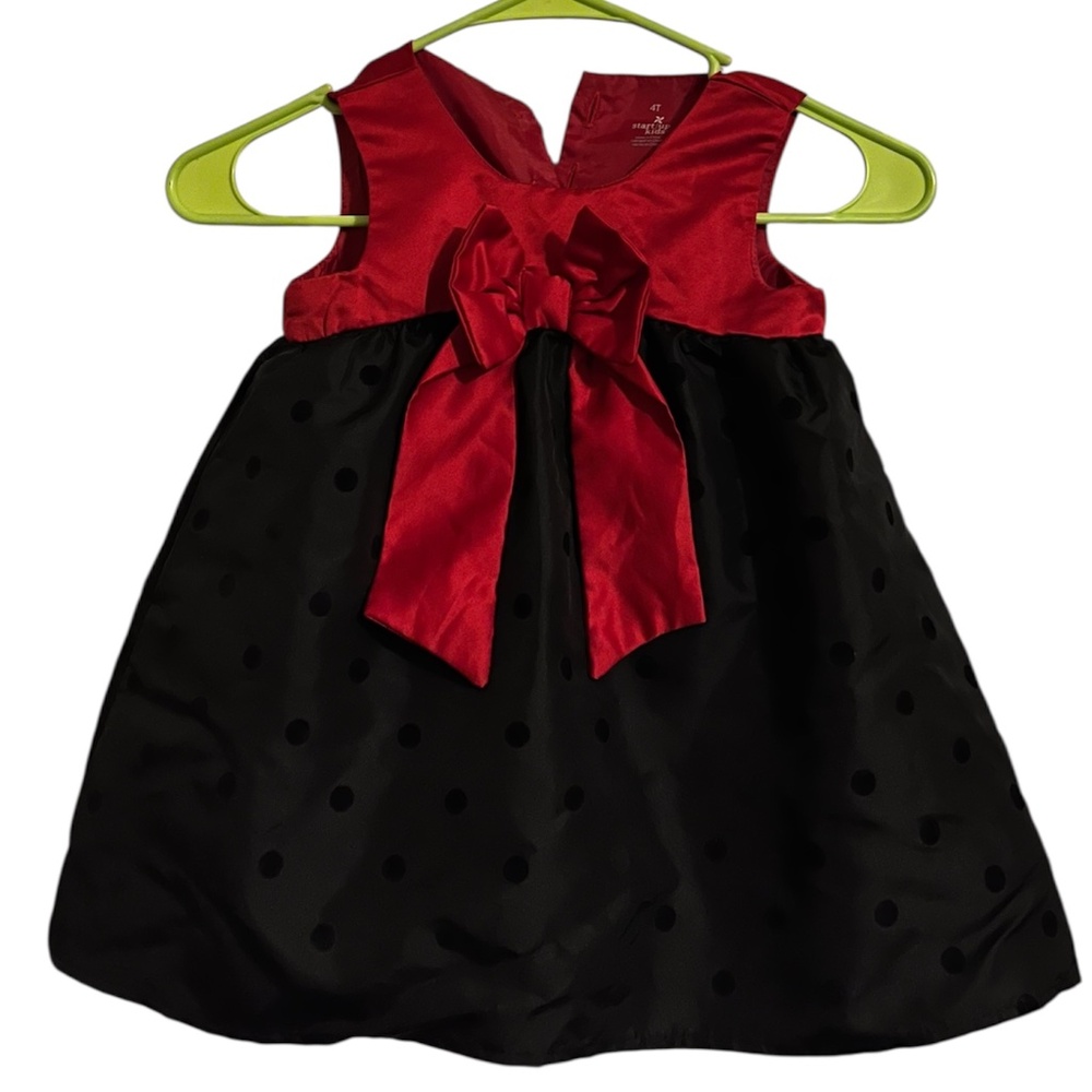 startup kids Toddler Girls’ Black and Red with Large Bow A-Line Dress Sz-4T